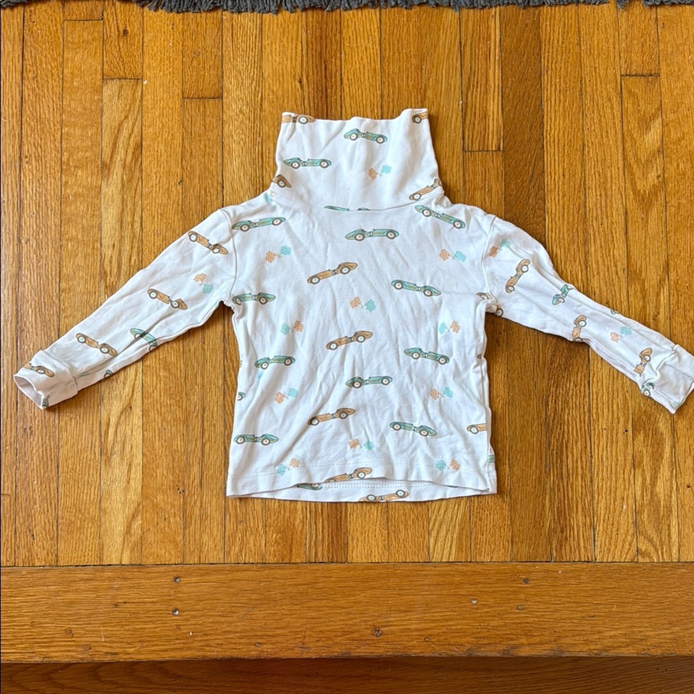 Little English White Car Print Turtleneck Shirt